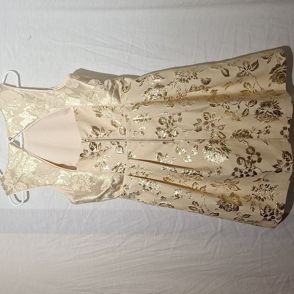 3/$20--Gold Metallic Mini Dress, Floral Rose, Ark & Co. Sz 8, NWOT - Picture 8 of 15